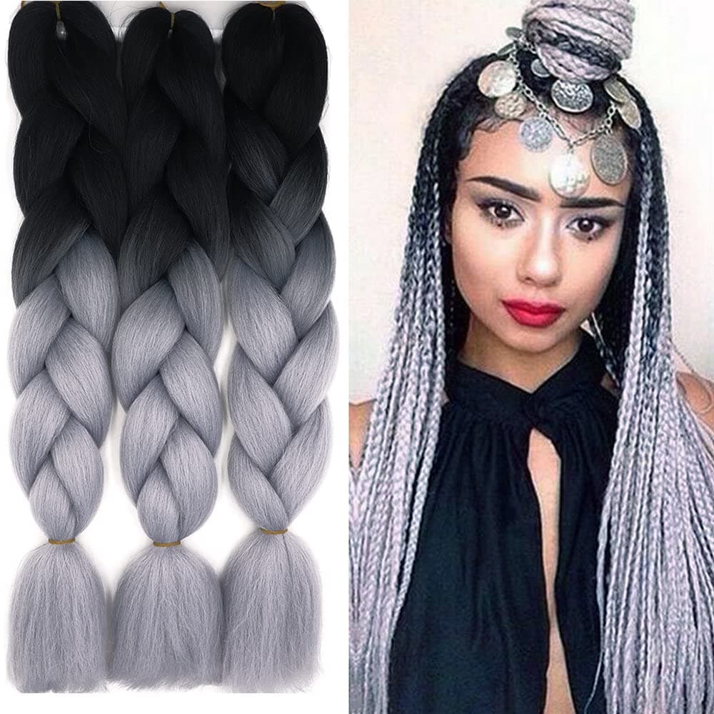 24" Braiding Hair Extension Jumbo Braids Synthetic 3bundles/pack Crochet Hair Afro Box Braid Heat Resistent (Dark Purple) — view 105
