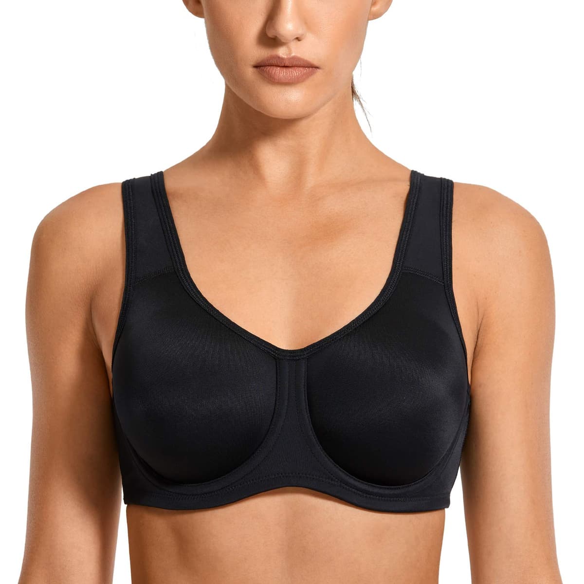 SYROKAN Women's Max Control Solid High Impact Plus Size Underwire Sports Bra for Large Breasts