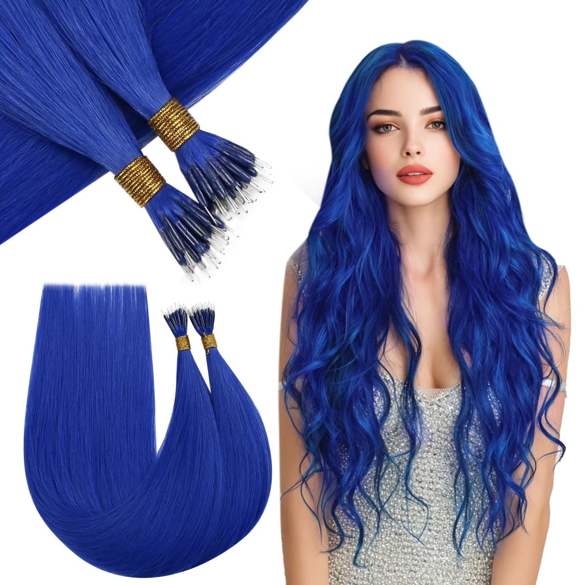 RUNATURE 18 Inch Nano Beads Hair Extensions Real Human Hair Ice Blonde Nano Hair Extensions Real Human Hair White Blonde Invisible Nano Rings Straight Remy Hair 50g 50s #800 — view 33