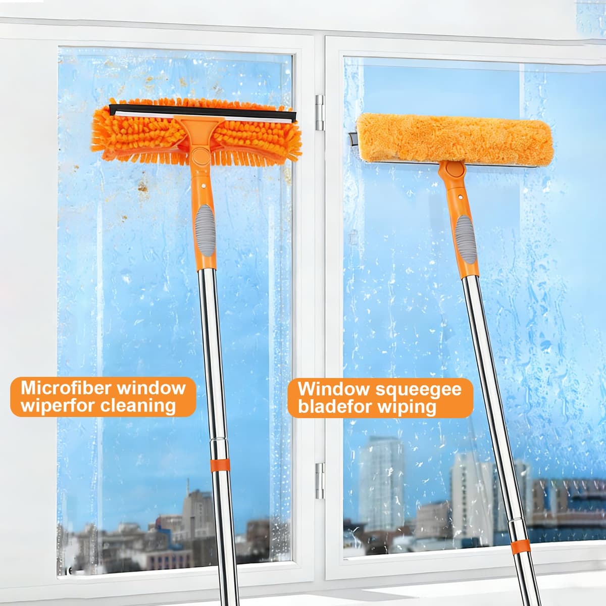 HA Bin Limpiacristales Profesional con Mango Extensible (400 CM), 2 en 1 Rasqueta de Silicona y Paño de Microfibra, Kit Limpiador de Cristales para Ventanas, Espejos, Coche, Ducha – Sin Rayas — view 4