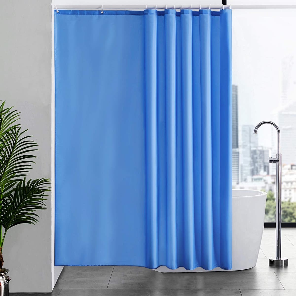 Furlinic Navy Shower Curtain Anti Mould Resistant Waterproof Bathroom Curtains Washable Polyester Fabric 90x180cm with Weight Tape for Bath Wet Room 35x72 Inch. — view 98