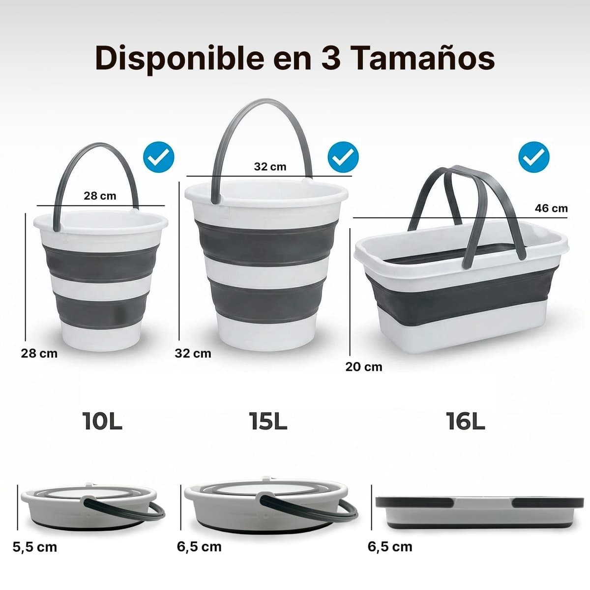 Cubo Plegable de Silicona 15 litros, Redondo, con Asas, Compacto y Portátil, Ahorra Espacio para Limpieza, Coche, Maletero, Camping, Jardín y Colada (15 litros Redondo) — view 4