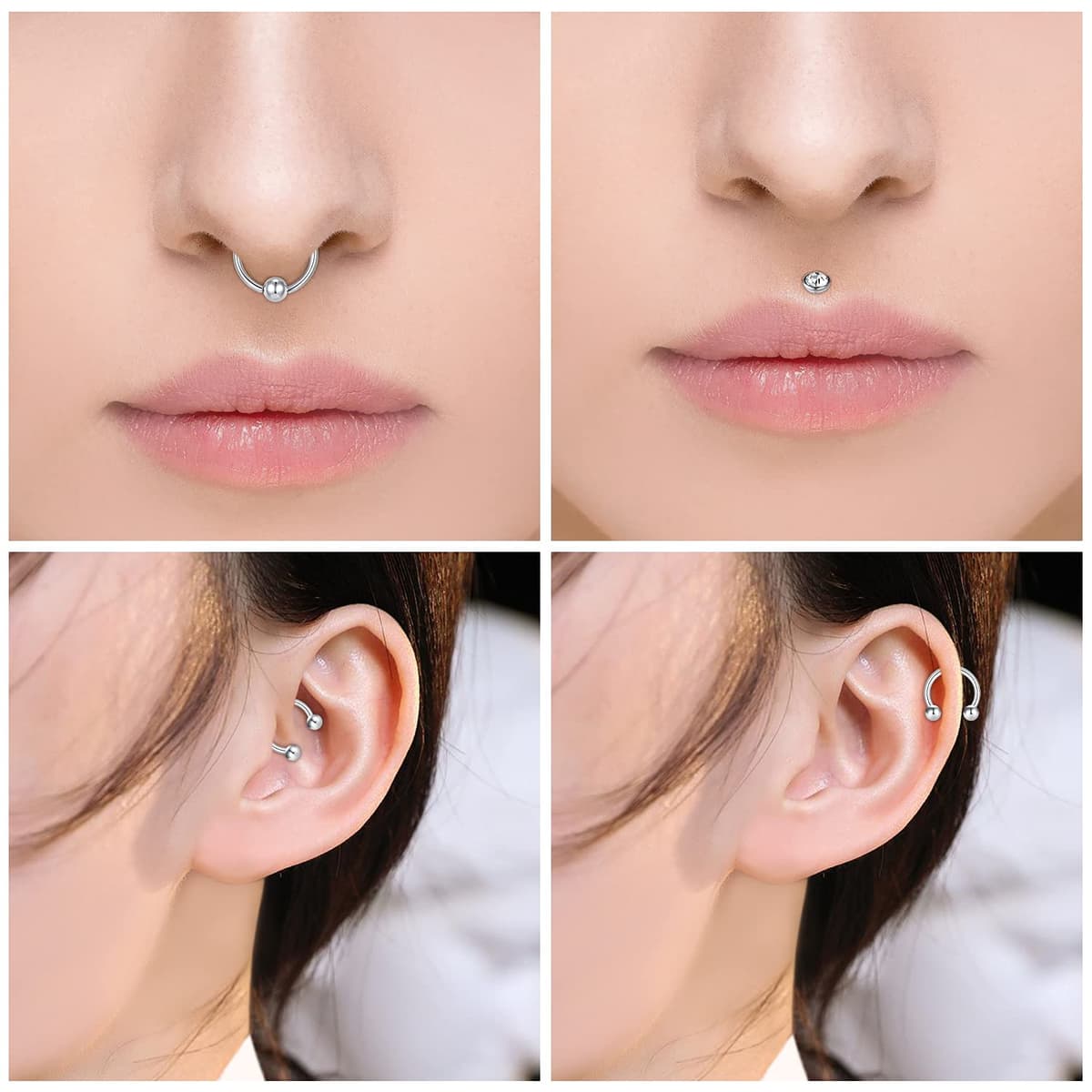 Briana Williams Septum Piercing Aro Nariz Herradura Acero Quirurgico 16G Helix con Bolitas Pendientes de Oreja Plata 6/8/10/12mm — view 6