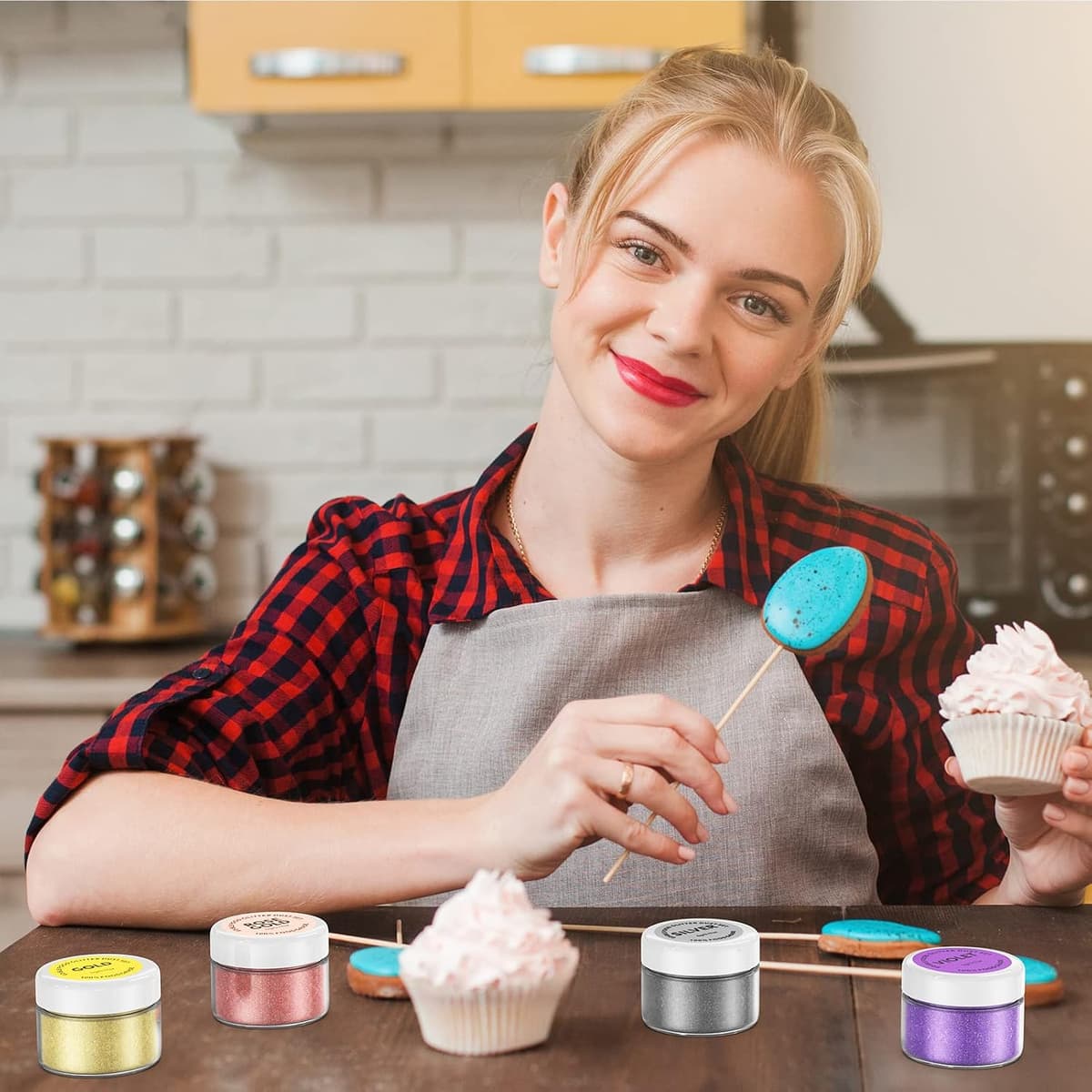 Purpurina Comestible, Waysroma 4 Colores Purpurina Comestible Reposteria set Sprinkles Reposteria Comestible para Tarta, Bebidas, Chocolate, Pasteles, Fresas, Fondant — view 4