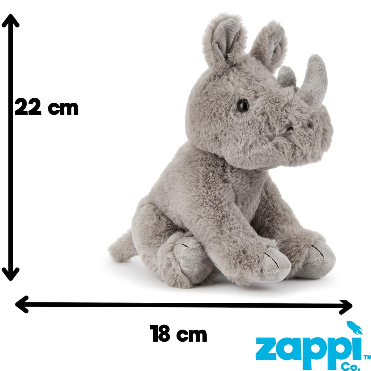 Zappi Co Robin the Rhino Plush Toy Rhinoceros (22cm) Horned Wonder - Soft, Cuddly, 100% Recycled - Mighty African Friend — view 3