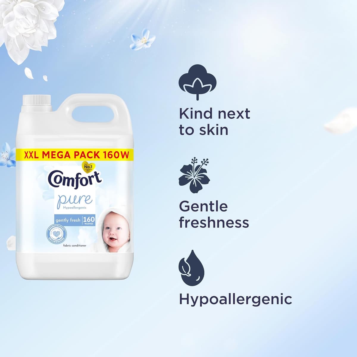 Comfort Pure Sensitive Fabric Conditioner dermatologically tested gentle next to sensitive skin 160 washes (4.8 L) 4800 ml (160 washes) (Pack of 1) — view 2