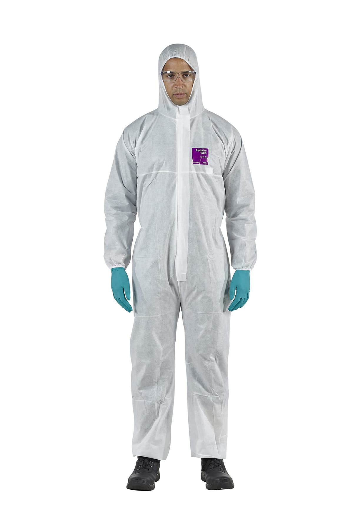 Ansell AlphaTec Bodysuit, Disposable Work Overall with Hood, Chemical Protection, Industrial Safety Workwear, Men Women (1 Unit)