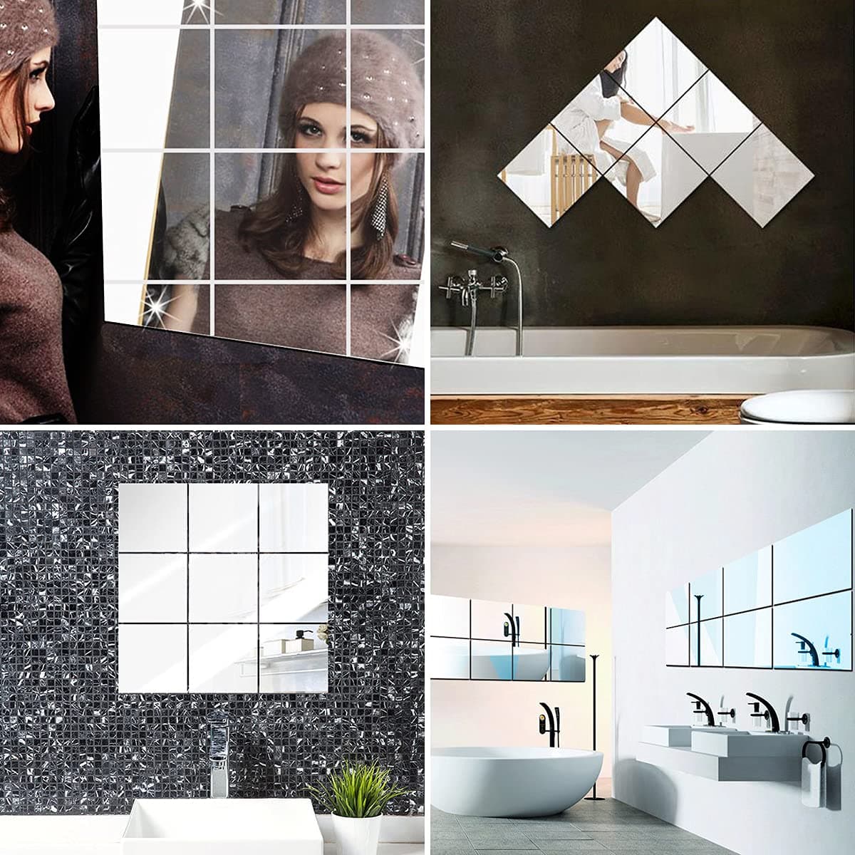 10 Pack Self Adhesive Mirror Tiles, 6 x 6inch(2mm Thick) Flexible Non Glass Stick on Mirror Stickers for Home Wall Decoration — view 6