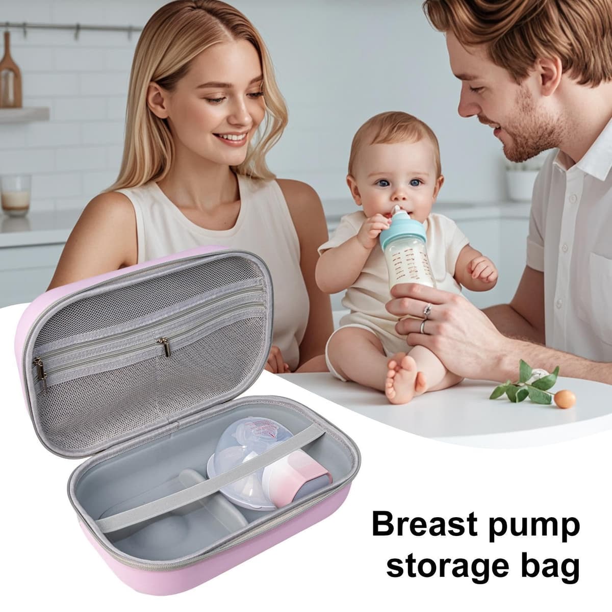 Breast Pump Travel Bag, Breast Pump Storage Bag, EVA Hard Shel Pumps Storage Case for Travel Daycare Hospital Nursing Family Commuting Picnic — view 5