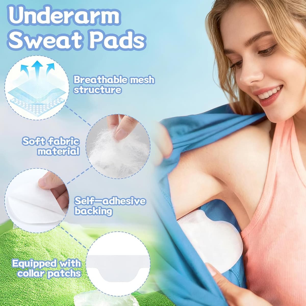 80 Piezas Almohadillas Sudor Axilas, Desechables Almohadillas Absorbentes con 10 Parches para el cuello, Cómodo y Invisible, Antisudor Axilas para Hombres Mujeres — view 3