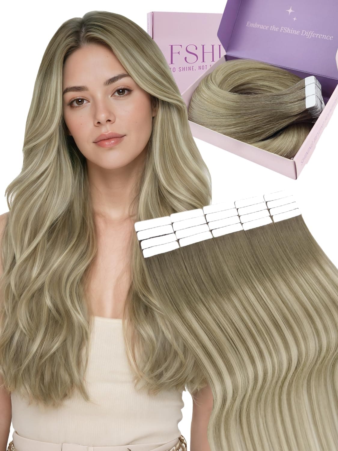 Fshine Extensiones Pelo Natural Adhesivas Rubio Blanco Extensiones Remy Adhesivas 45cm 50g Tape In Hair Extensions Cintas De Cabello Pelo Natural Color 1000 — view 17
