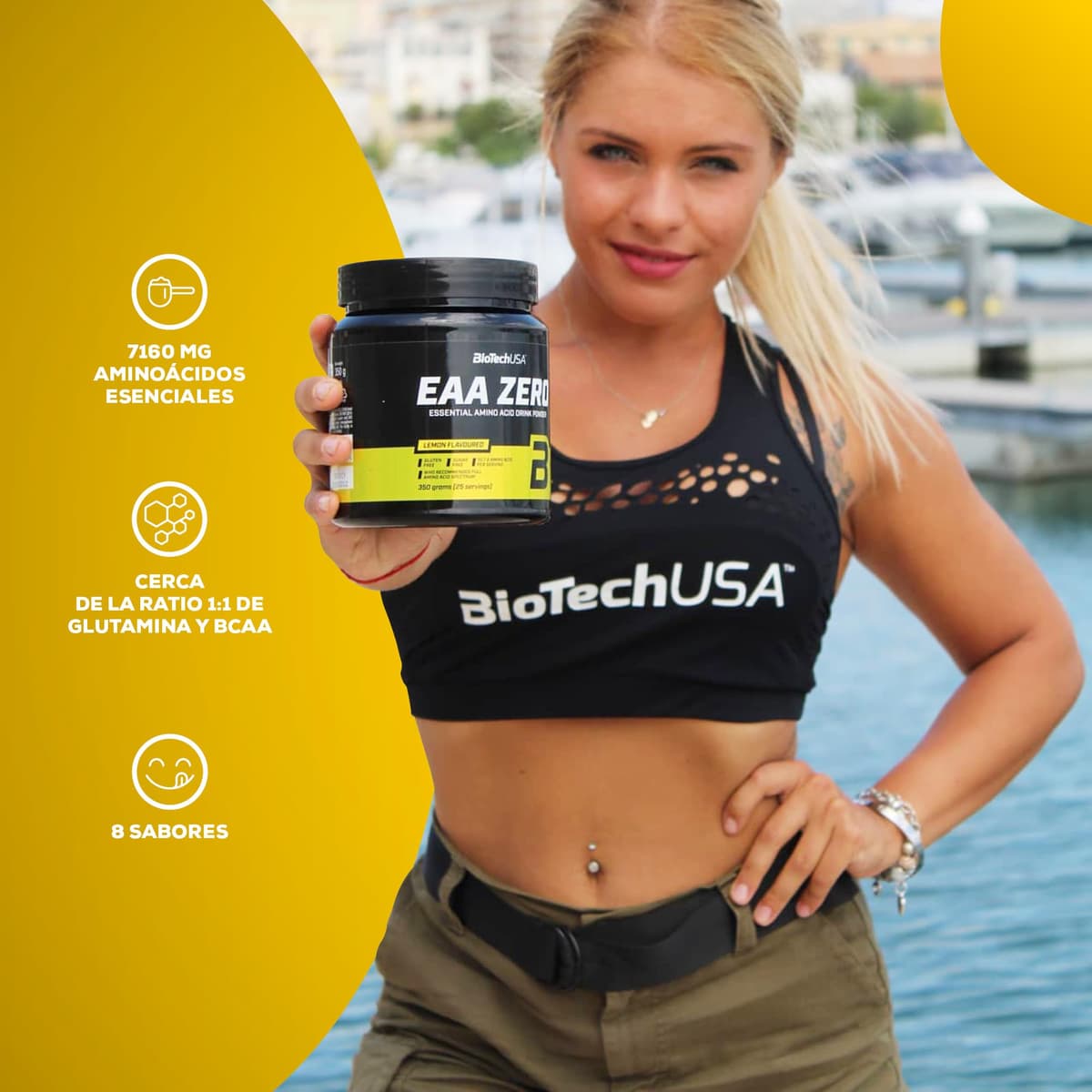 BioTechUSA EAA Zero - Essential Amino Acid Power | 7160mg EAA/porción | Proporción recomendada por la OMS | Sin azúcar, sin gluten, 350 g, Limón — view 2