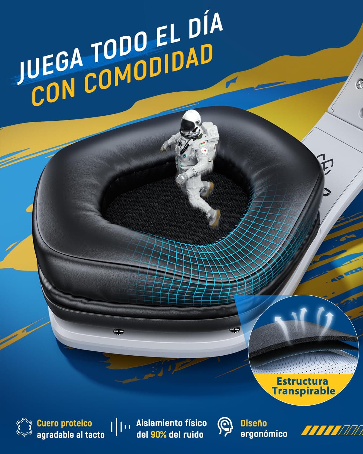Tatybo Cascos Gaming Inalámbricos 7.1 para Ps5/Ps4/PC, Auriculares Bluetooth con Micrófono con Cancelación de Ruido, 2.4GHz USB-C, 40H+ Batería para Switch/Mac/Portátil — view 5