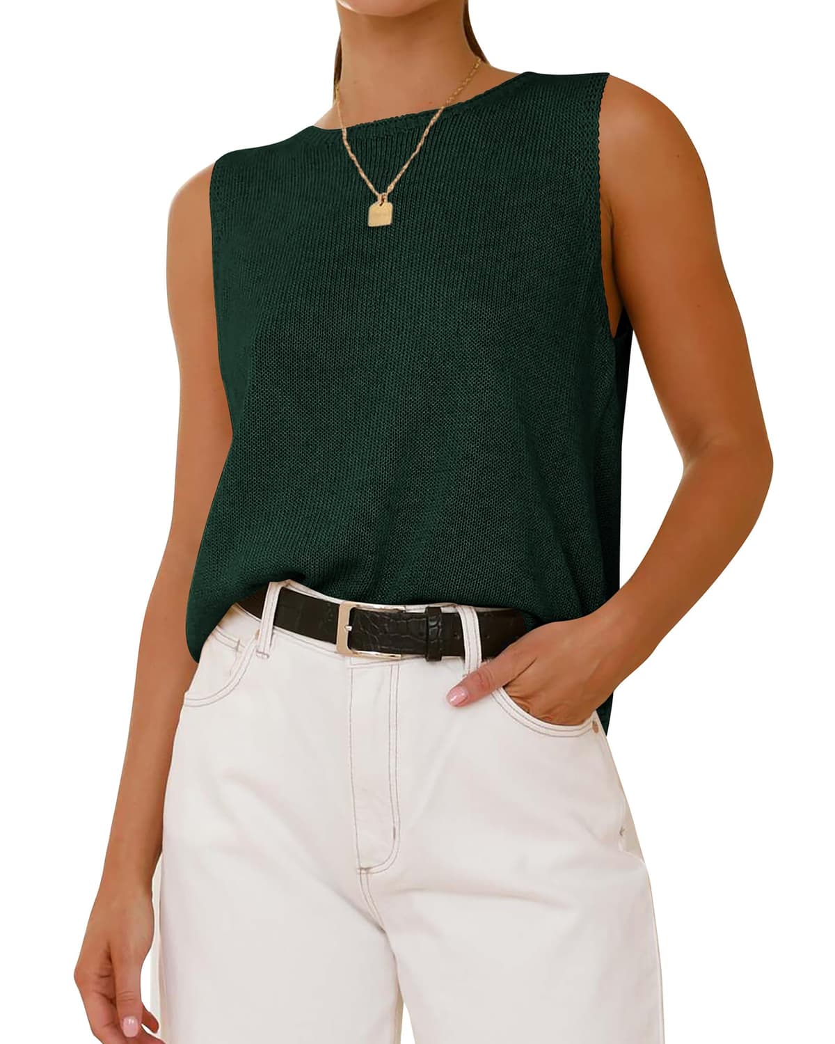 BTFBM Women's Sleeveless Sweater Vest 2026 Summer Crew Neck Ribbed Knit Lightweight Pullover Casual Loose Fit Tank Tops — view 17