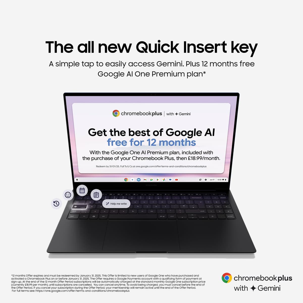 Samsung Galaxy Chromebook Plus Gemini AI Laptop, i3 Processor, Built in Gemini Quick Insert Key, 8GB Memory RAM 256GB Storage, Neptune Blue — view 4
