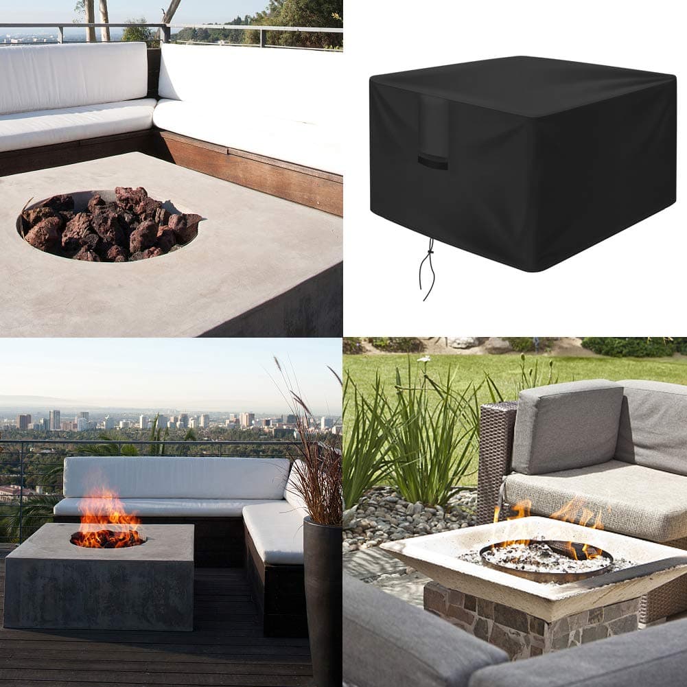 OKPOW Fire Pit Cover 90cm,Firepit Covers Waterproof Square-600D,Fire Bowl Cover Anti-UV,Heavy Duty Rip Proof Oxford Fabric Firepit Cover,Square Fire Pit Covers- Black(90cm*90cm*50cm) — view 4