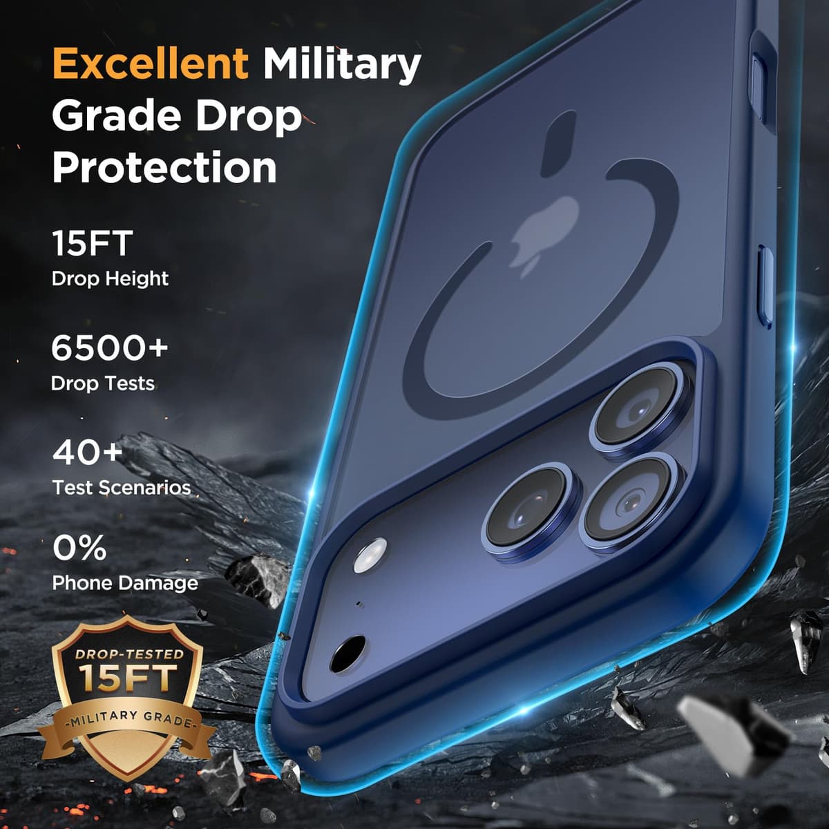 Miracase for iPhone 17 Pro Max Case with MagSafe [with 9H+Screen Protector] Military-Grade Protection Shockproof Scratch-Resistant with Velvet Touch for iPhone 17 Pro Max Cover 6.9", Matte-Deep-Blue — view 5