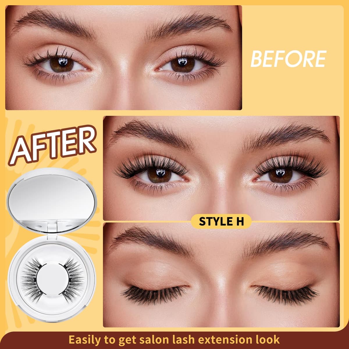 QUEWEL Magnetic Eyelashes Natural Look, Reusable Magnetic Lashes with Applicator, Soft Half Lashes without Eyeliner, Easy to Wear and Remove(Hei-style H) — view 4