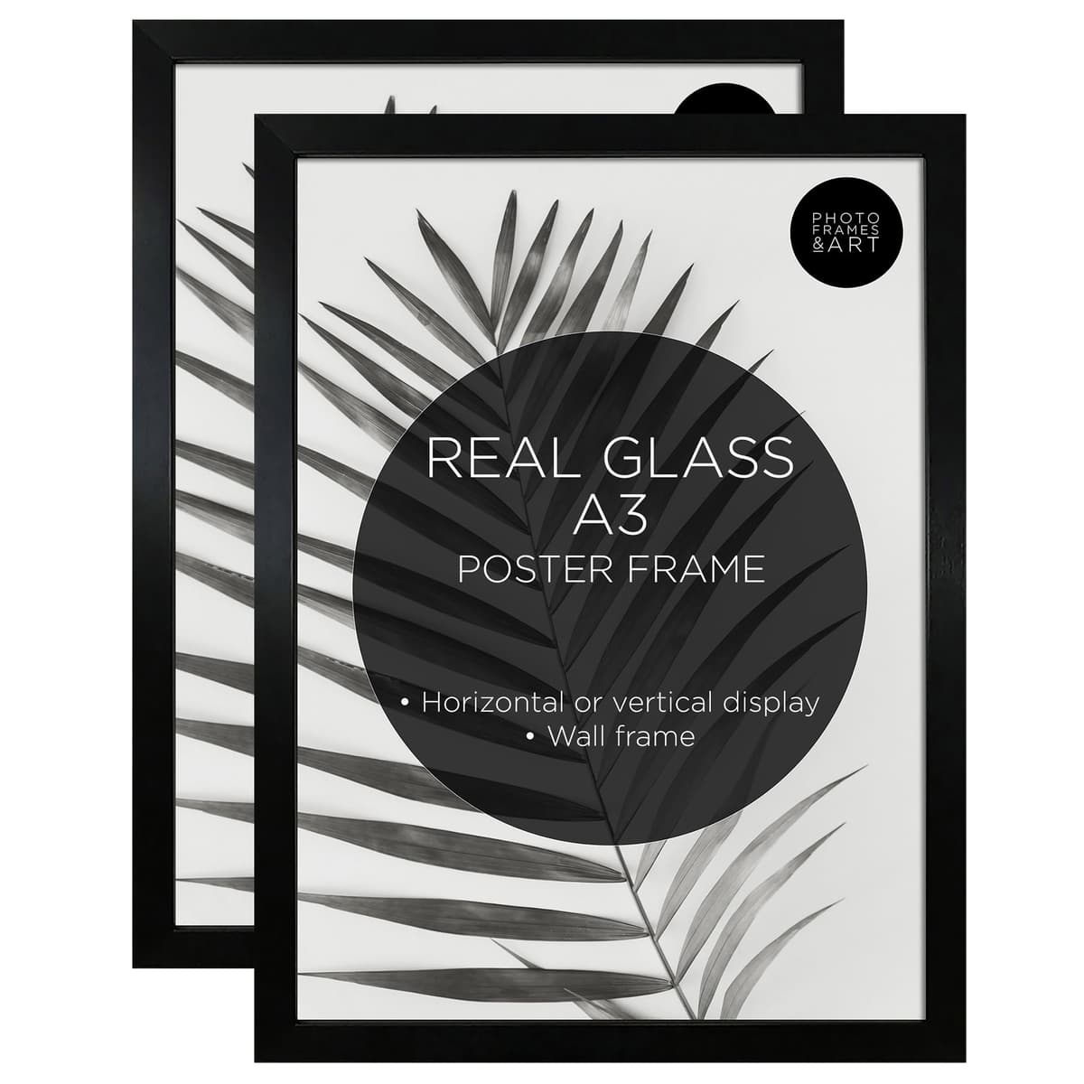 pf+a REAL GLASS A3 Black Frame Glass - PREMIUM A3 Picture Frame Black - Oxford A3 Print Portrait and Landscape Display — view 12