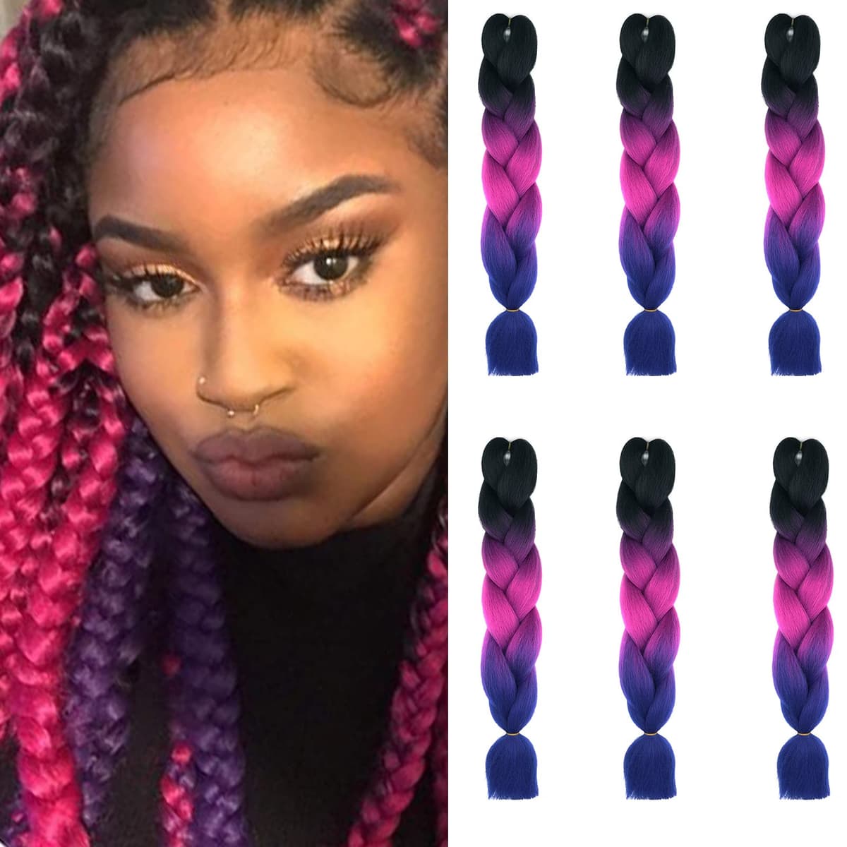 24" Braiding Hair Extension Jumbo Braids Synthetic 3bundles/pack Crochet Hair Afro Box Braid Heat Resistent (Dark Purple) — view 114