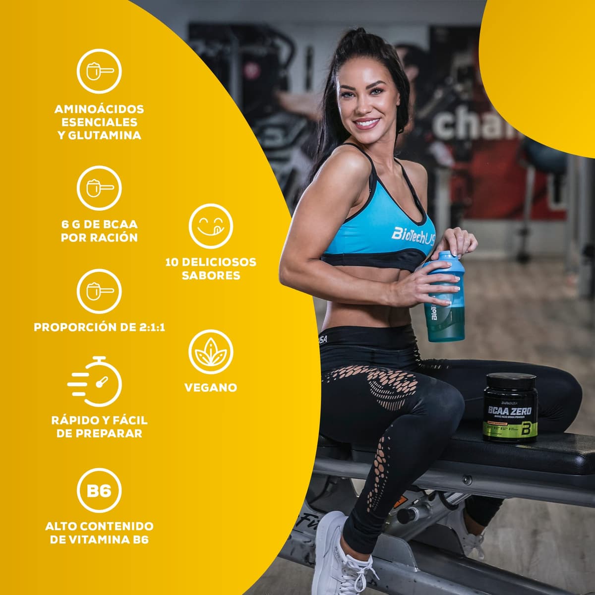 BioTechUSA BCAA Zero - Aminoácidos Esenciales en Polvo | 6g BCAA con L-Leucina Instantánea | Vegano | Sin Azúcar, Sin Lactosa, Sin Gluten, 360 g, Frutas tropicales — view 2