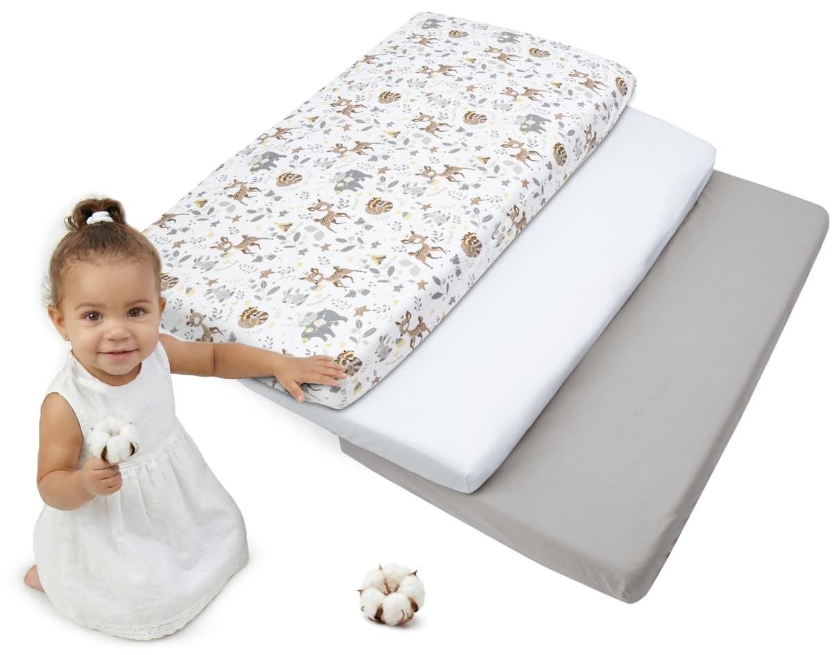 Medi Partners Sabana Bajera Cuna 60x120 Set de 3-100% Algodon Sabanas de Algodón Bebe Ropa de Cama para Bebés Dormir Cuna Fitted Bed Sheet Protector (Safari-Blanco-Gris) — view 38