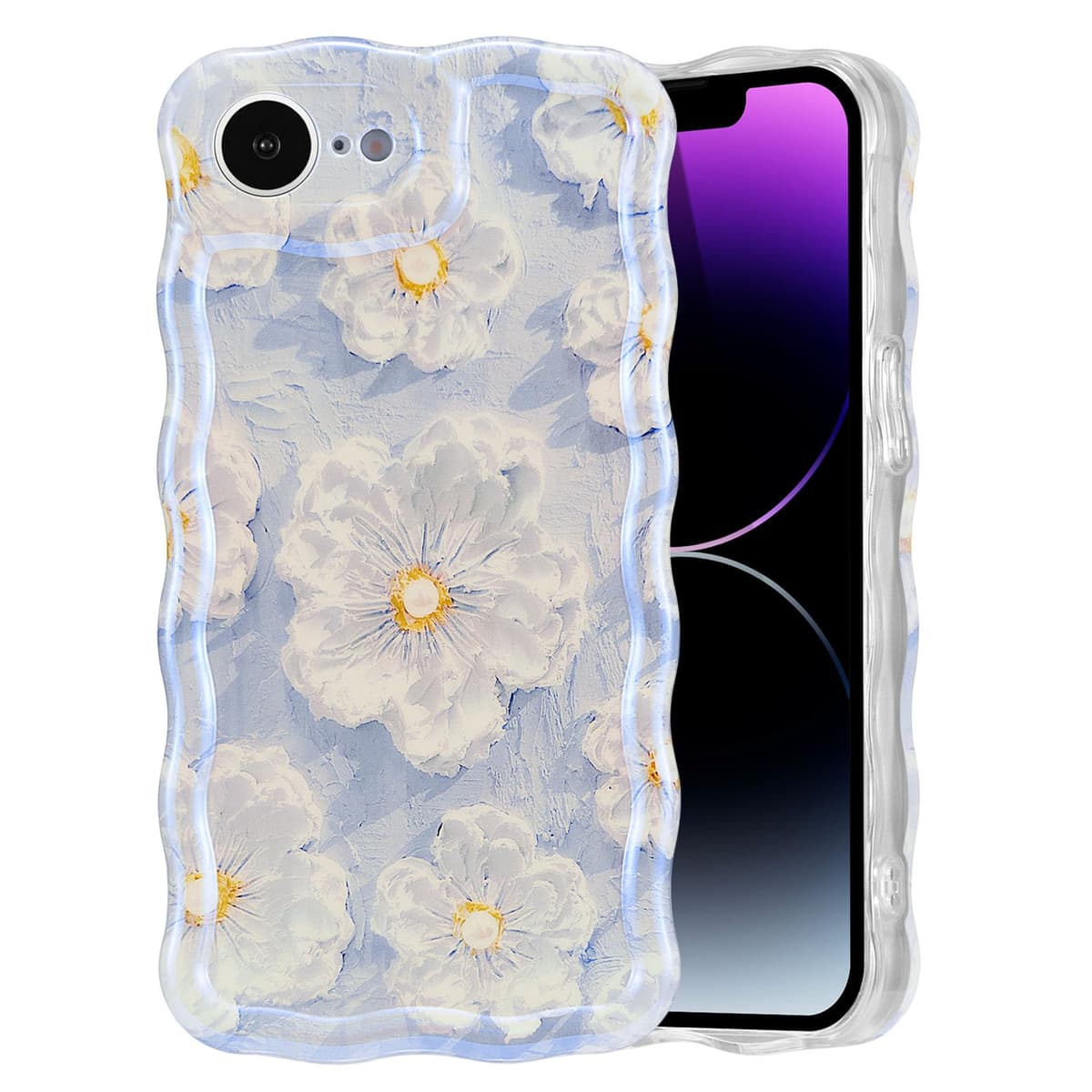 EYZUTAK Case for iPhone 16, Colorful Retro Oil Painting Printed Flower Laser Glossy Pattern Cute Curly Wave Edge Exquisite Phone Cover Stylish Durable TPU Protective Case for Girl Women-Green — view 111