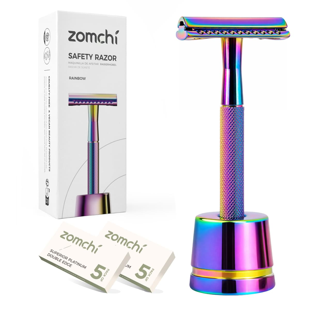 ZOMCHI Maquinilla de Afeitar de Seguridad para Mujer, de 5 Hojas, con Estuche Delicado, Sin Plástico - Vertical Rainbow