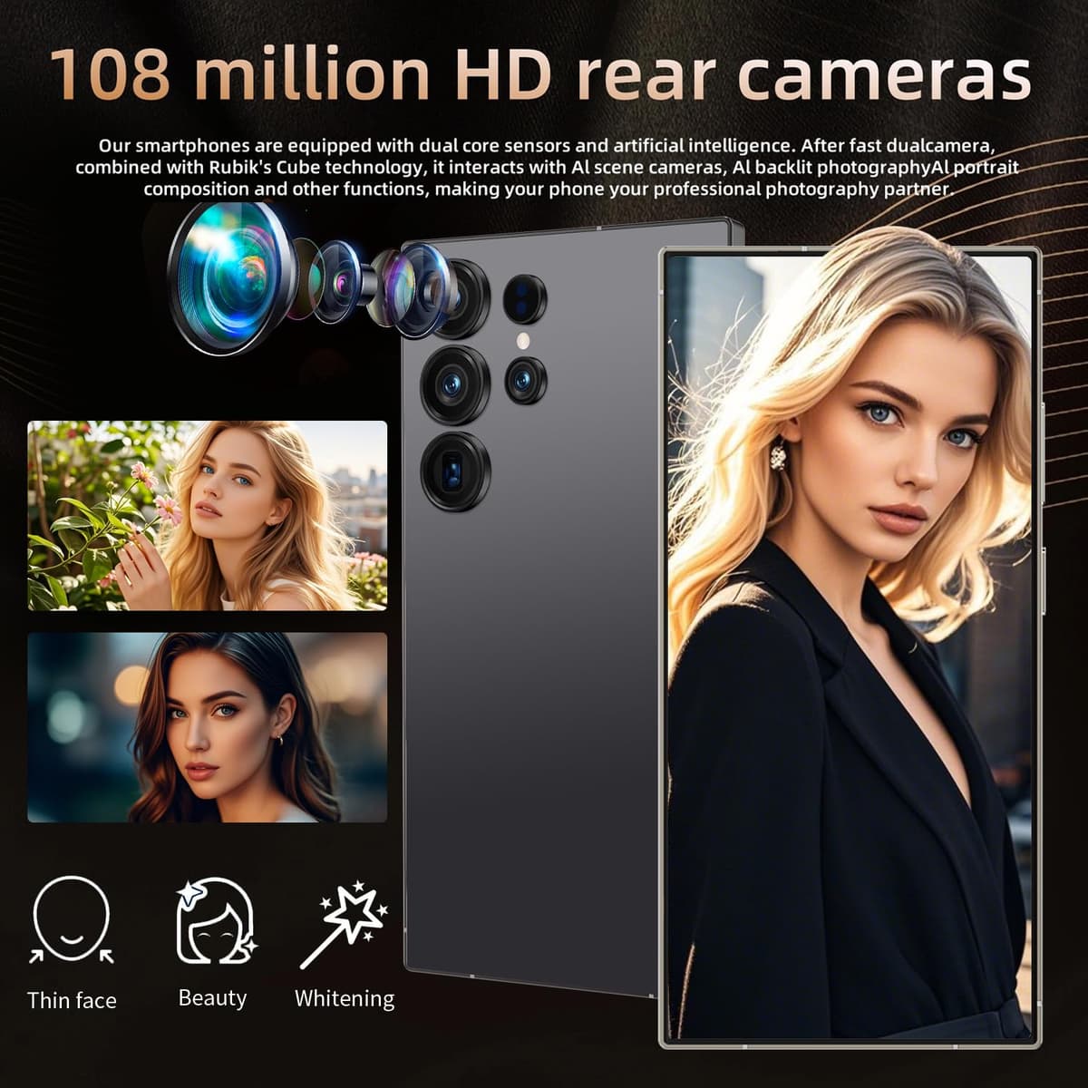 Liibao I26 Ultra Unlocked Cell Phone,12+512GB 5G Unlocked Phone, 6.99" HD Screen Smartphone Built in Pen Android 14 Battery 7000mAh, Dual SIM/Face ID/Fingerprint Lock/GPS (Black) — view 2