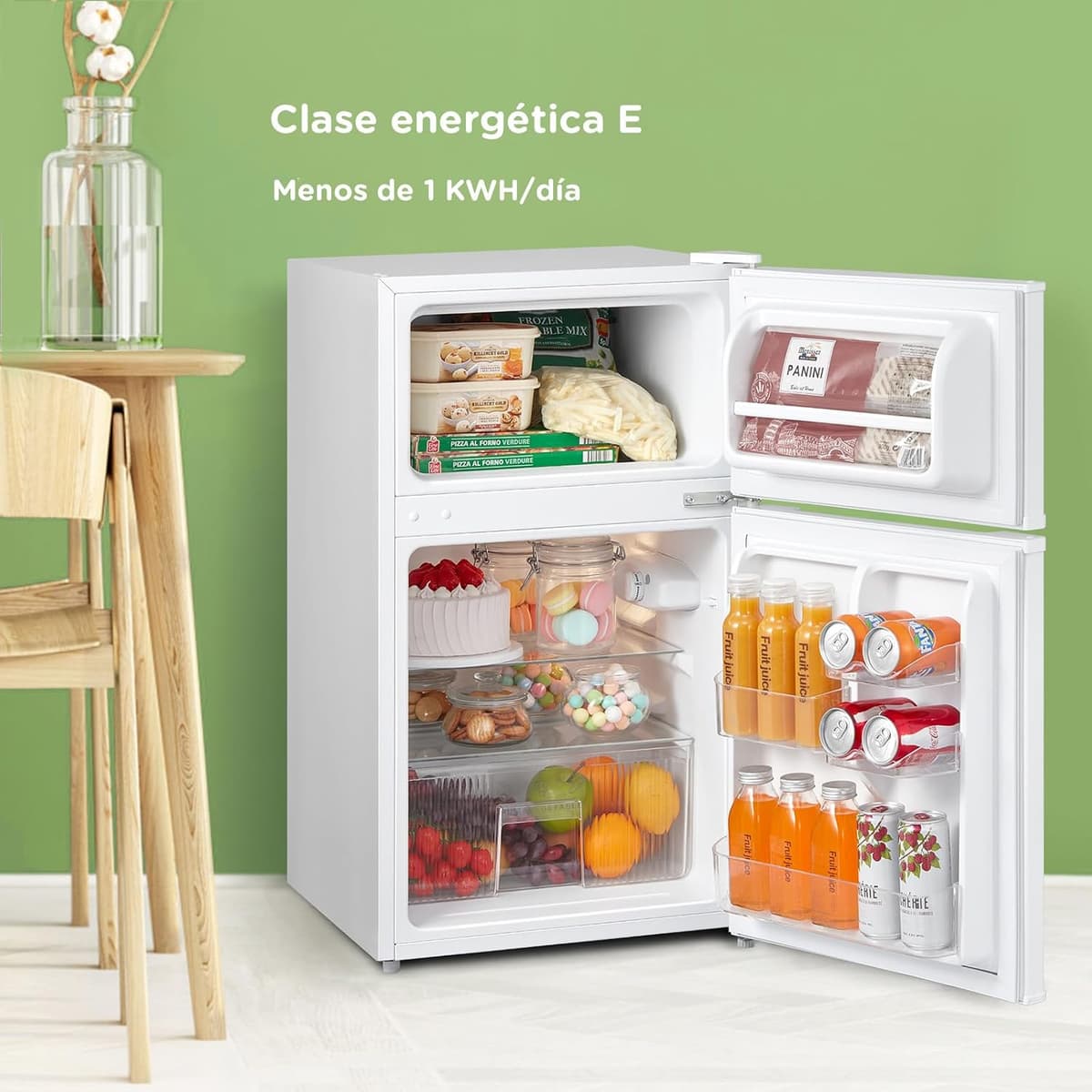 Comfee' RCT87WH2(E) Nevera Congelador de Encimera, Nevera Pequeña de 87L con Luz, Estantes Extraíbles, Termostatos Ajustables, Puertas Reversibles, Blanca — view 2