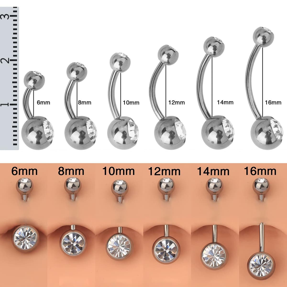 AceFun Piercing ombligo Titanio oro plata 6mm 8mm 10mm 12mm 14mm Piercings de banana acero quirurgico mujeres 1 pieza 14G Piercing ombligo G23 Barbell Bijoux Anillos — view 4
