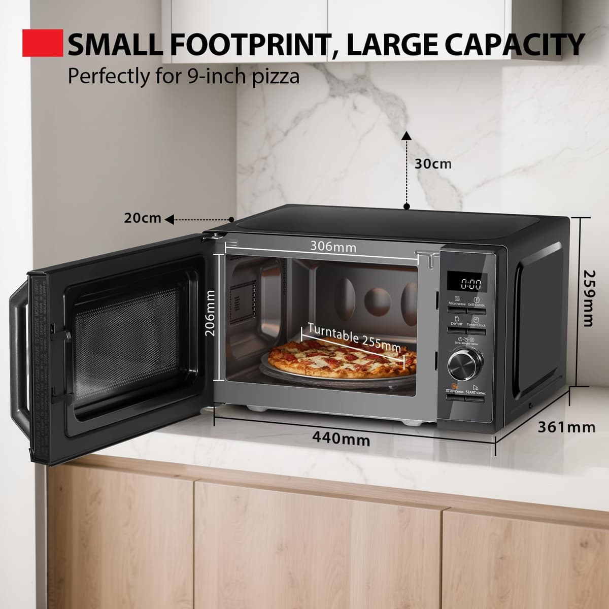 Toshiba Black Microwave 20 Liter Digital 800W Microwave Oven with 1000W Grill, Combination compact with 5 Power Levels, 8 Auto Menus, Grill, Combi, Digital Clock, Mirror Door Finish, MW3-AG20PF(MB) — view 7