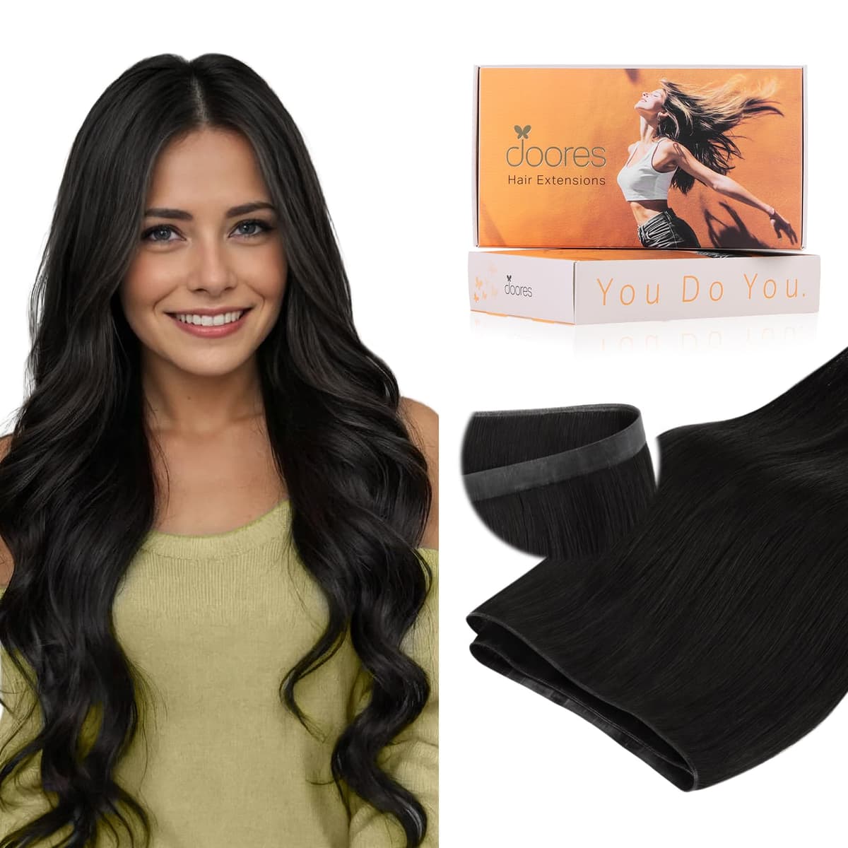 DOORES Tape in Hair Extensions Human Hair, Balayage Dark Brown to Chestnut Brown 50g 20pcs 18 Inch, Human Hair Extensions Natural Remy Straight Skin Weft — view 75