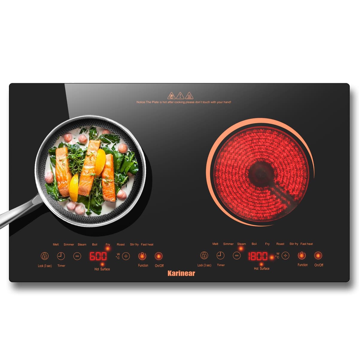 Karinear Placa Vitrocerámica 4 Fuegos, 60cm Placa Cocina con a Ampliar Placa Cocción Eléctrica, Vitroceramica Encastrable 6600W, Control Temporizador, Sin Enchufe — view 13