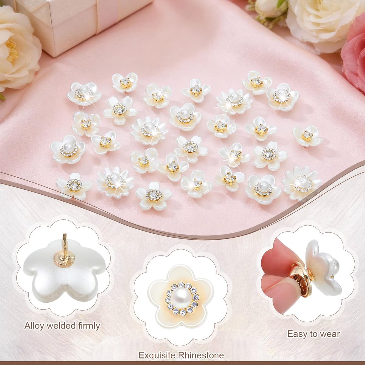 Trnayi 50 Pcs Junk Socks Charms Kit Sparkly Brooches Pins for Women Socks, Pearls Rhinestones Brooch Jewelry with Safety Pins, DIY Accessories Bulk for Clothing Hat Shoe Sneakers Bags — view 3