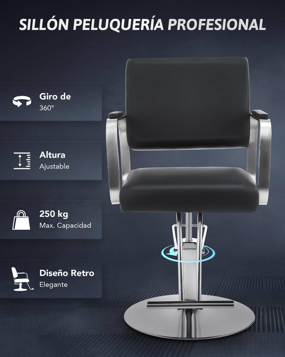 CO-Z Sillón de Peluquería Profesional con Bomba Hidráulica, Silla de Peluquería con Giro de 360°, Altura Ajustable de 15 cm, Capacidad 250 KG, Sillón de Barbero para SPA, Belleza, Barbería — view 4