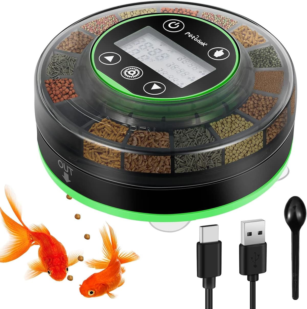 Alimentador Automático de Peces para Acuario, Dispensador Automático de Comida con Temporizador, Alimentador con Temporizador Recargable, con Cable USB, Pantalla LCD