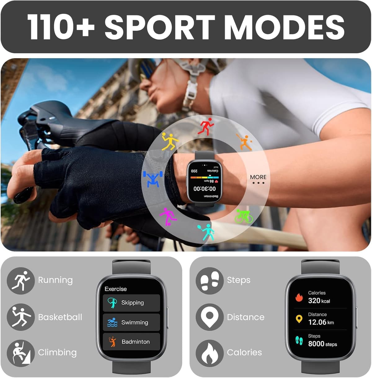 Smart Watch for Men Women Answer/Make Call, 1.95" HD Fitness Watch with Heart Rate/Sleep/Stress Monitor, 2026 Activity Tracker with 110+ Sport Modes, IP68 Waterproof Smartwatch for Android iOS, Black — view 3