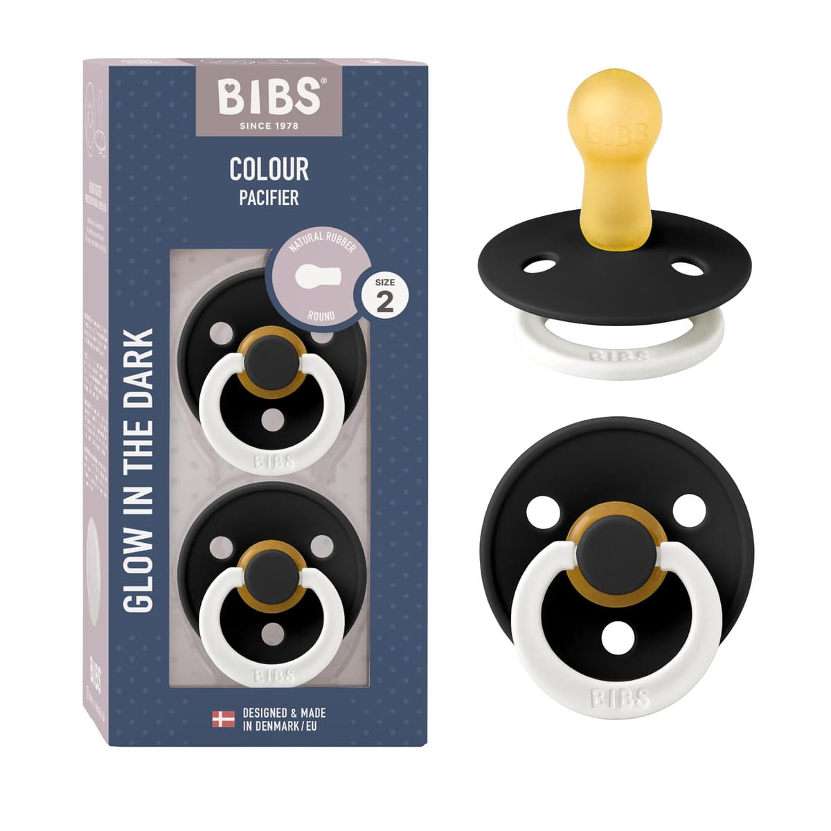 BIBS Colour Soother 2-Pack, BPA Free Dummy Pacifier, Round Nipple. Natural Rubber Latex, Size 2 (6-18 Months), Sky Blue/Steel Blue — view 131