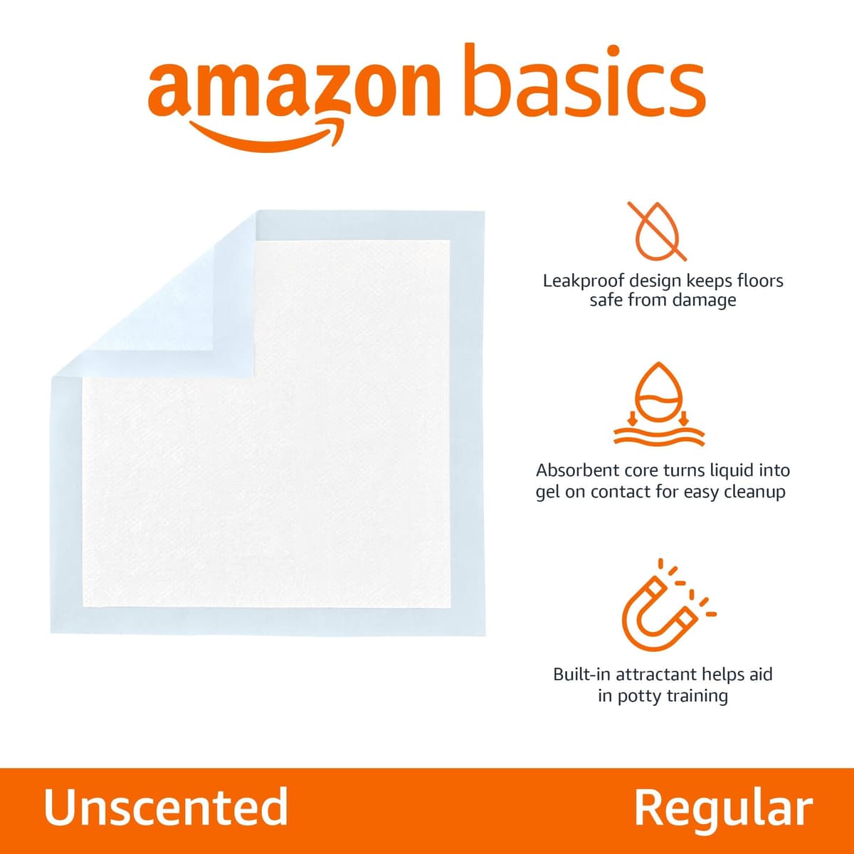 Amazon Basics Dog and Puppy Training Pads, Leakproof, 5-Layer Design with Quick-Dry Surface, Regular, Pack of 50, Blue — view 2