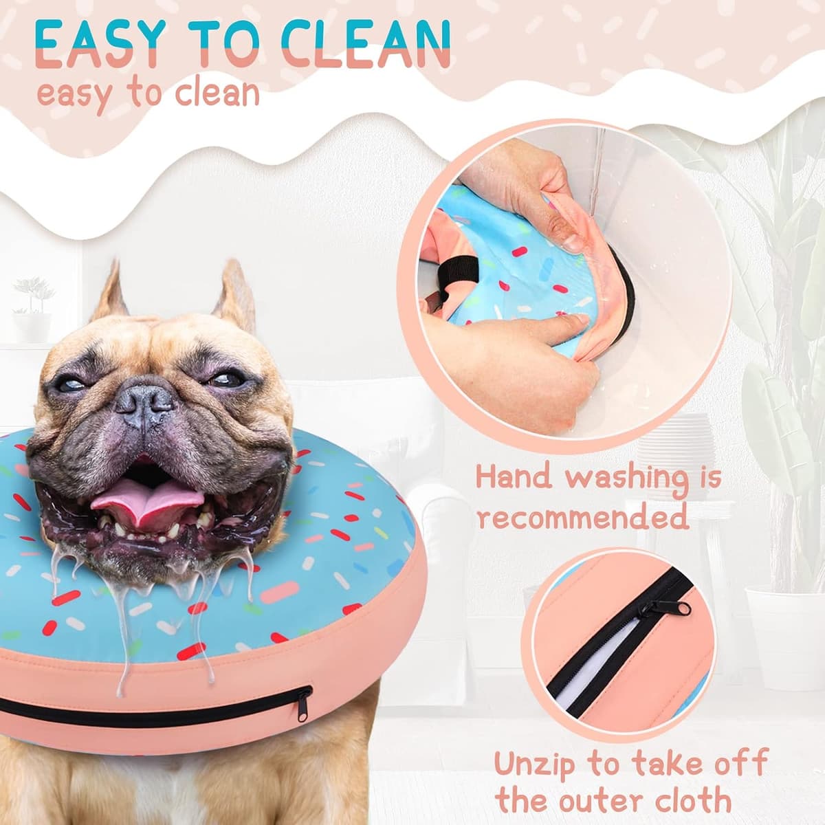 Supet Inflatable Dog Cone Collar for Small Dogs Puppies Cats, Soft Dog Cone Alternative After Surgery for Puppies Cats to Stop Licking Donut Blue XS(Neck 4"-7") — view 4
