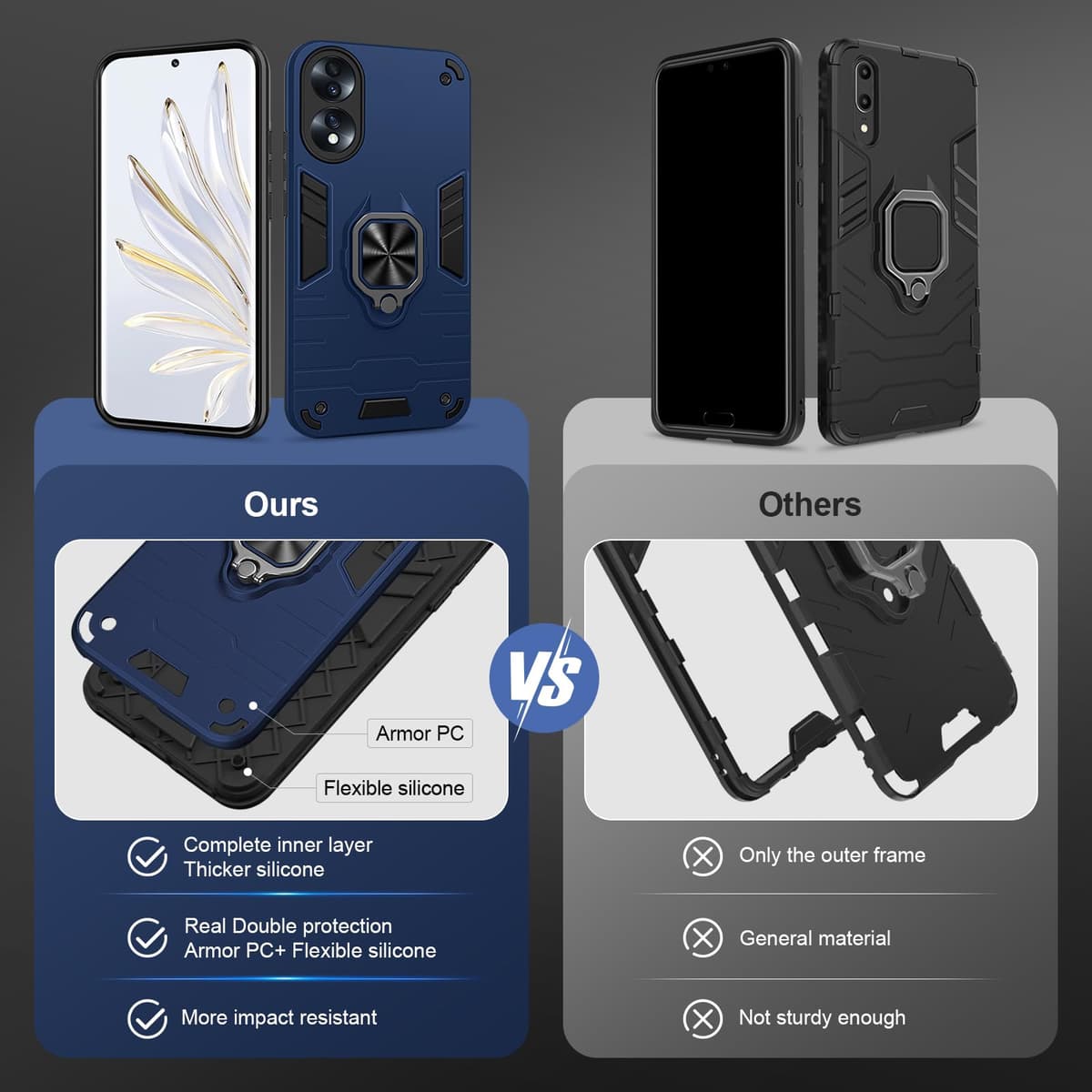 Funda para CMF Phone 2 Pro, Carcasa Antigolpes con Soporte anular metálico, Case Protectora de Grado Militar, Negro — view 1132