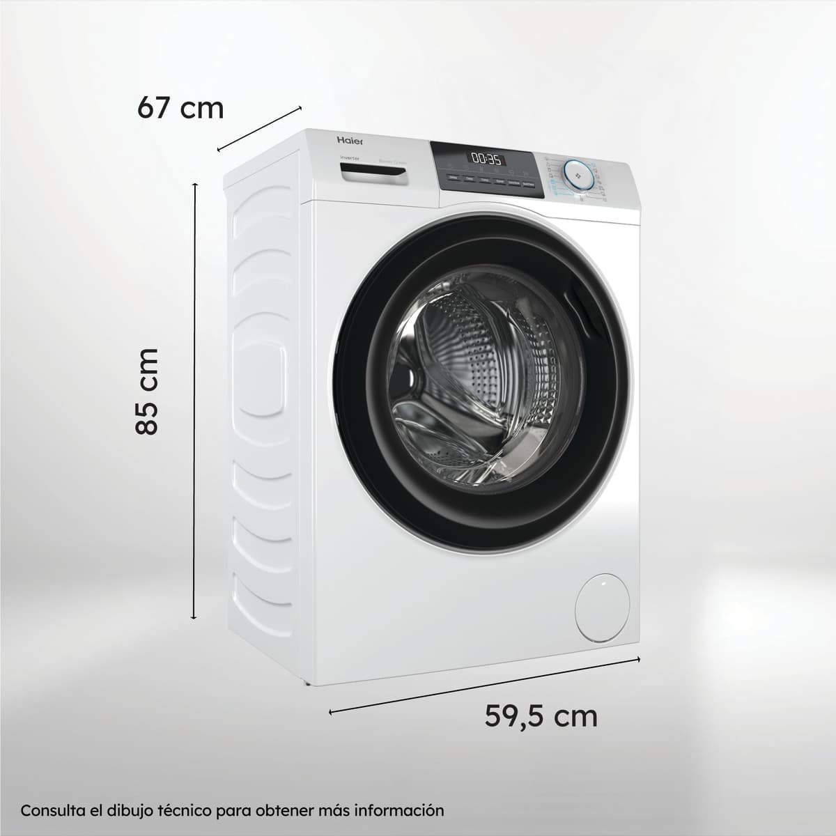 Haier I-Pro Series 1 HW110-BP14929A-S Lavadora Carga Frontal 11KG, Función Vapor, 15 Programas, Antibacterias, Motor Inverter, Display Digital, 1400 RPM, Inicio Diferido, Detector de KG, Blanco — view 3