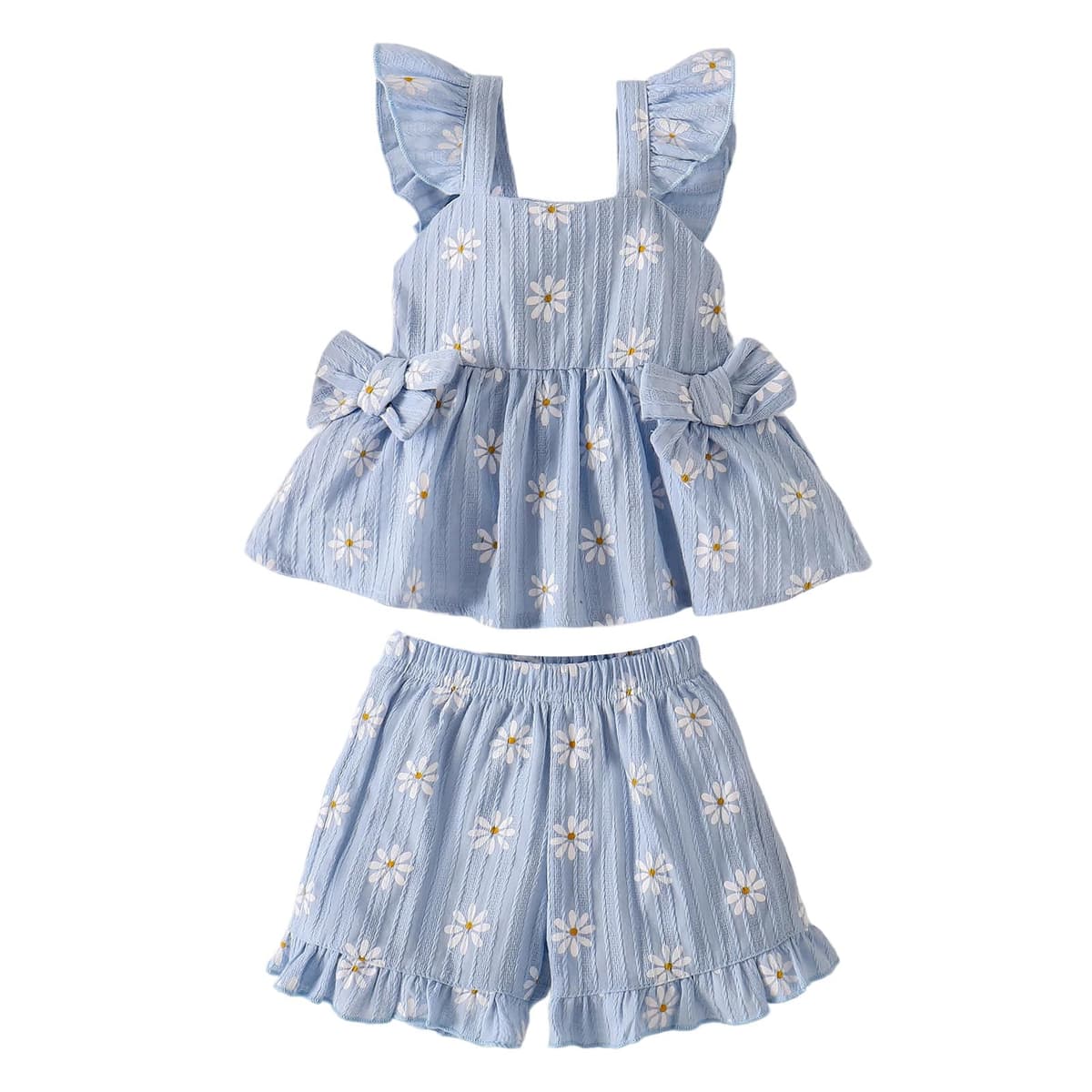 Ropa Verano Para Niña Linda Blusa con Volantes y Margaritas Pantalones Cortos Conjunto de Conjuntos Para Niña Pequeña