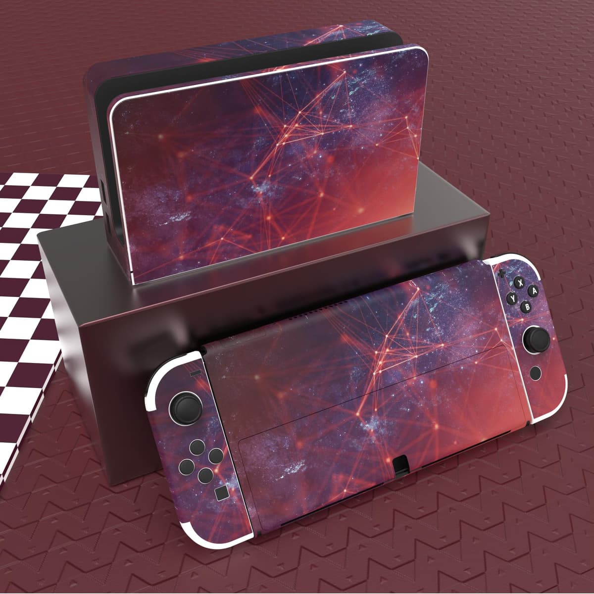 playvital Full Set Protective Stickers for Nintendo Switch OLED Model, Customized Vinyl Decal Skins for Switch OLED Console & Joycon & Dock & Grip - Nebula Galaxy — view 2
