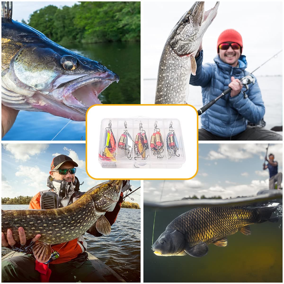 Vicloon Señuelos de Pesca Kits con Ganchos Cebos Cebo de Pesca Señuelos De Cucharilla de Pesca Spinner Cebo para la Trucha,Lucio Perca Trucha Pike Salmon Bass — view 6