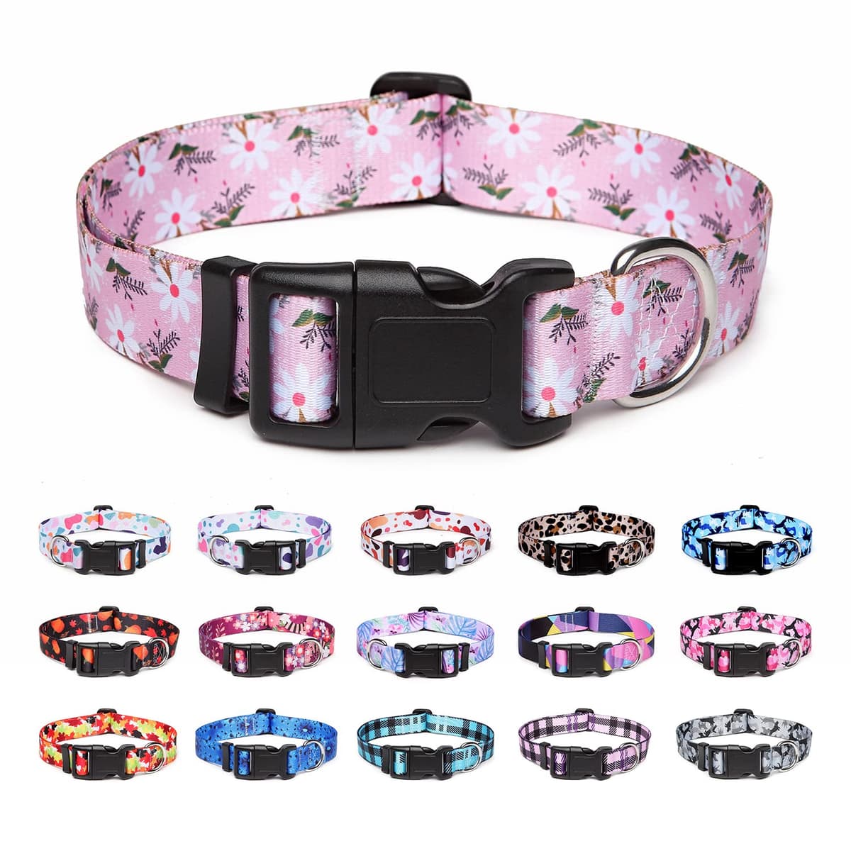 Adjustable Nylon Dog Collar with Patterns, Soft Comfy Pet Collar for Small Medium Large Dogs (S, Purple Plaid) — view 42