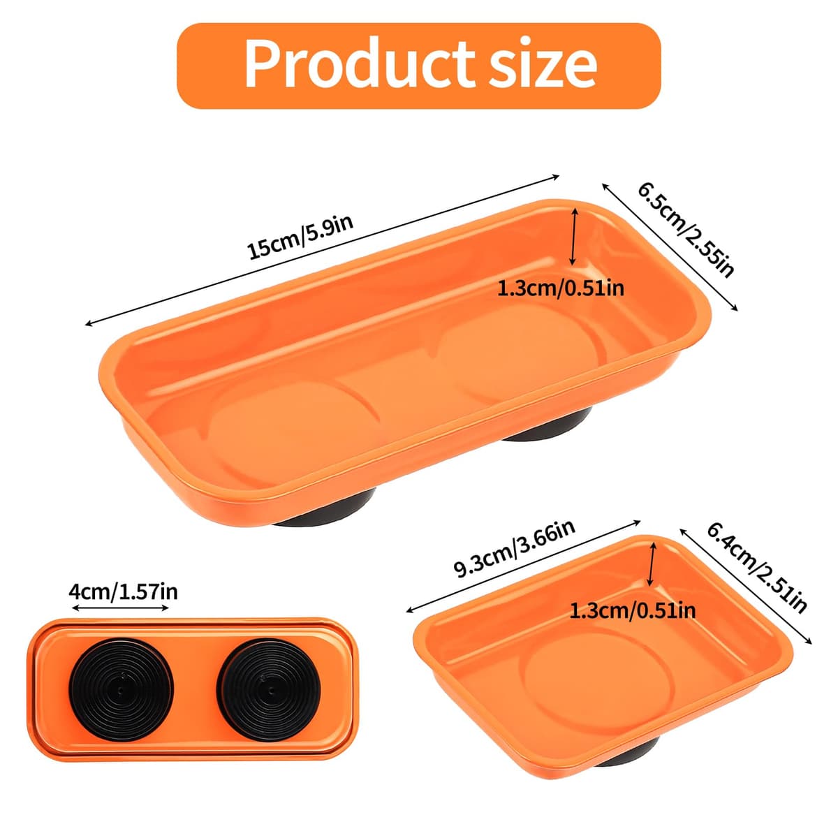 3 Pcs Bandejas Magnéticas para Tuercas y Tornillos, Bandeja Magnética de Acero Inoxidable para Piezas Herramientas Taller Mecanico Brocas Herramientas Metálicas(9,5 x 6,5 x 2,5 cm,15 x 6,5 x 2,7 cm) — view 2