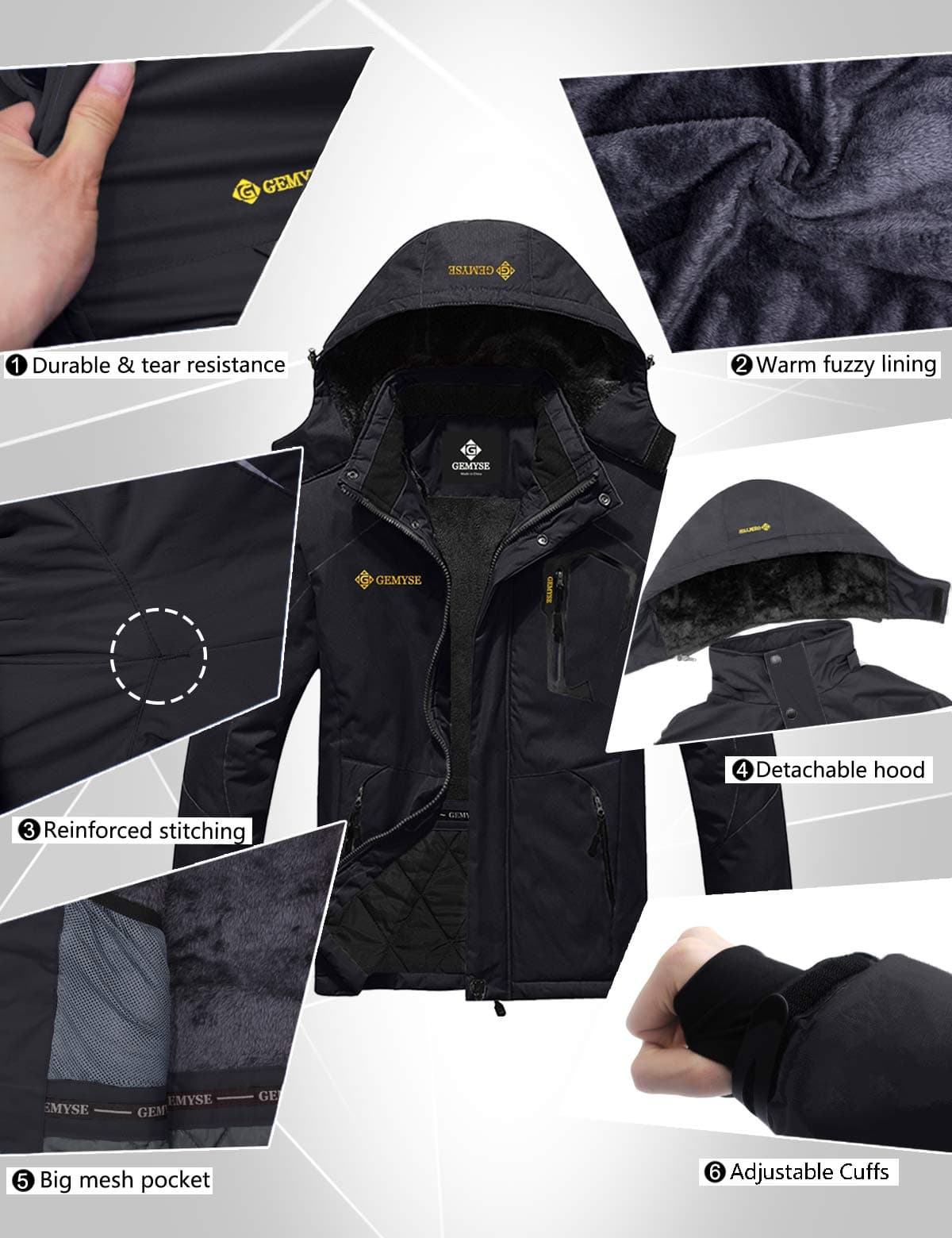 GEMYSE Chaqueta de Esquí Impermeable de Montaña para Hombre Abrigo de Invierno al Aire Libre de Lana a Prueba de Viento con Capucha — view 7