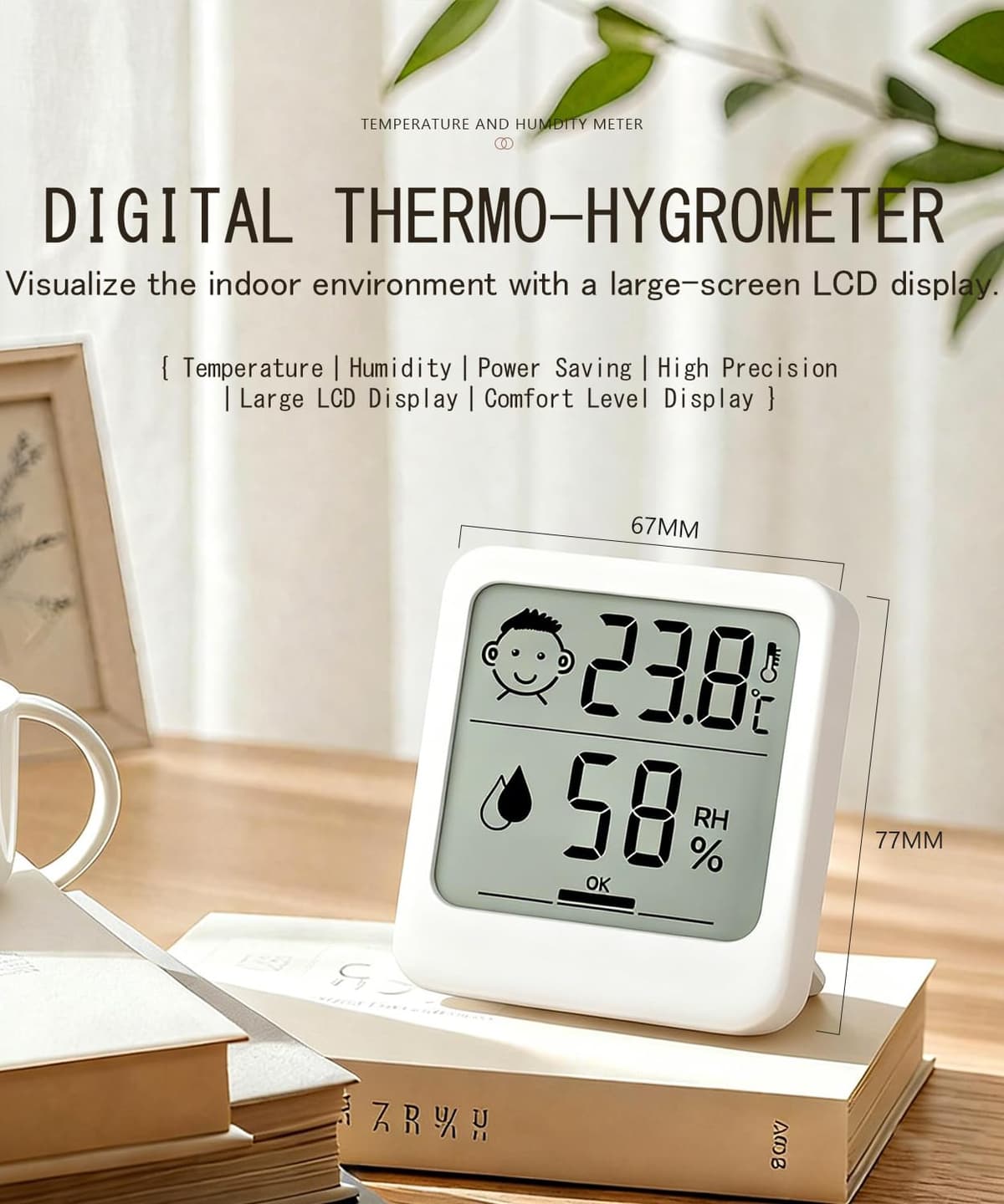 Small Digital Hygrometer Indoor Thermometer Ambient Thermometer AAA Batteries Temperature Monitor and Humidity Meter for Home Office Comfort Reptile Thermometer (2 Pack Large Icon AAA Battery Powered) — view 2